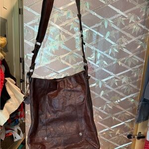 Unisex Brown Leather Shoulder Bag